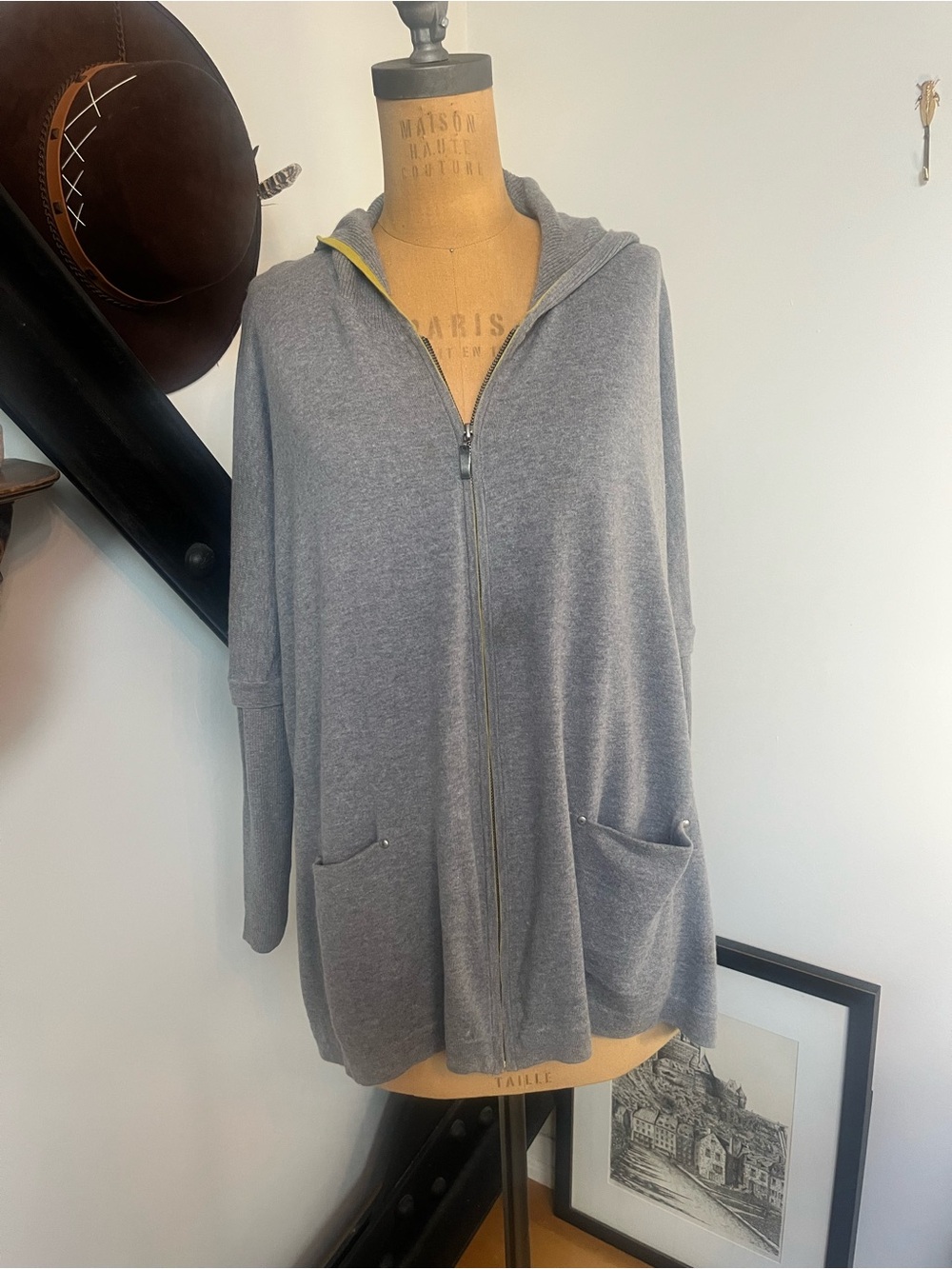 Gray Hooded Cape wool cardigan